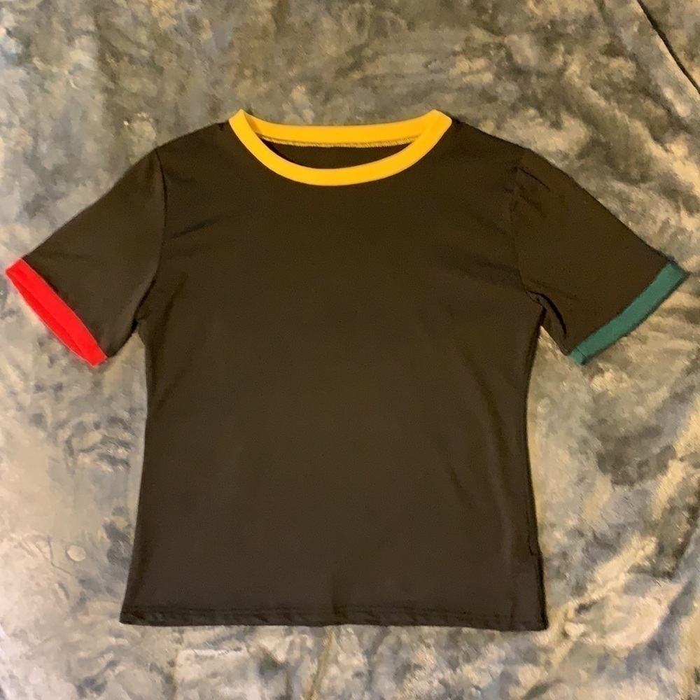 Women's Short Sleeve Black Tee with Color Trim